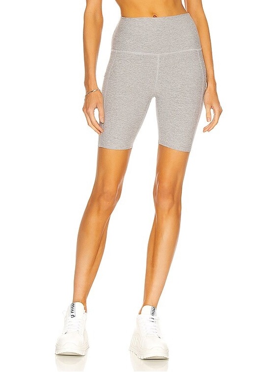 Beyond Yoga Pants - Spacedye Team Pockets High Waisted Biker Shorts Gray